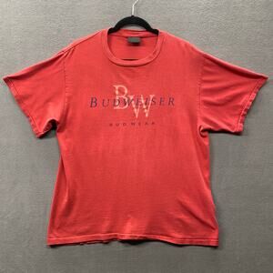 Vtg 90s Retro Budweiser Bud Wear King of Beers USA T‎ shirt Mens L Red Crew Neck